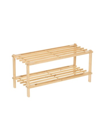 Zapatero de madera de abeto natural claro con 2 estantes de 64x26x29 cm
