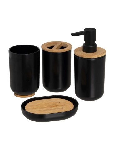 Set de 4 accesorios de baño de dispensador y portacepillos de pvc y bambú marrón factory