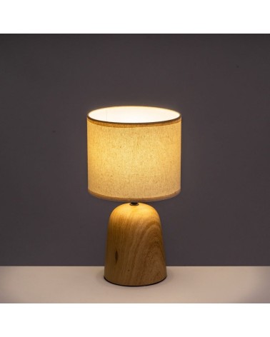 Lámpara de mesa de cerámica natural nórdico con pantalla de algodon beige Ø 19x34 cm