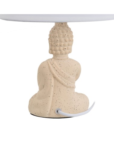 Lámpara de mesa buda oriental cerámica natural con pantalla blanca 23x12x34 cm