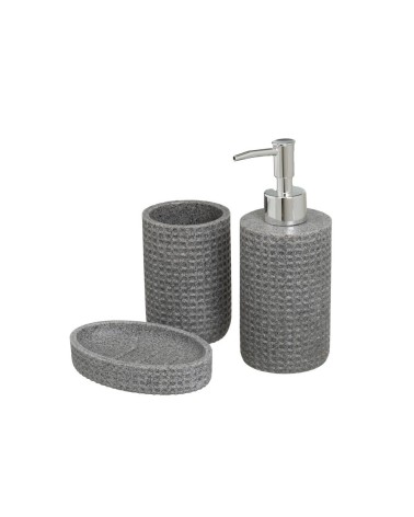Set de accesorios de baño 3 piezas de dispensador portacepillos y jabonera de poliresina color gris