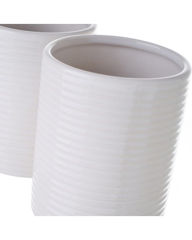 Set de 4 portacepillos vaso de anillos de cerámica blancos de Ø 7x9 cm