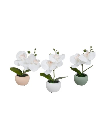 Set de 3 plantas artificiales orquídea con maceta de cemento de 11x7x15 cm