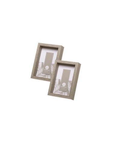 Set de 2 marcos de fotos cubo grises de madera con cristal para foto de 10x15 cm