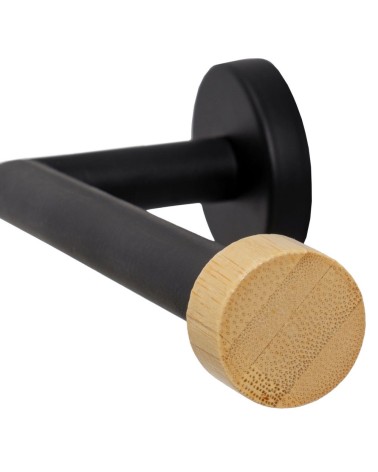 Portarrollos de pared metal negro con detalle bambú para baño industrial