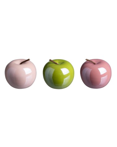 Manzana ceramica colores decorativa sobremesa "Set 3 pieza" 7,5 cm
