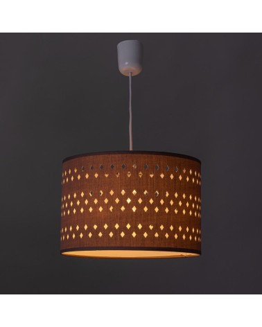 Lámpara de techo tallada con rombos de algodón y PVC marrón de Ø 30x20 cm