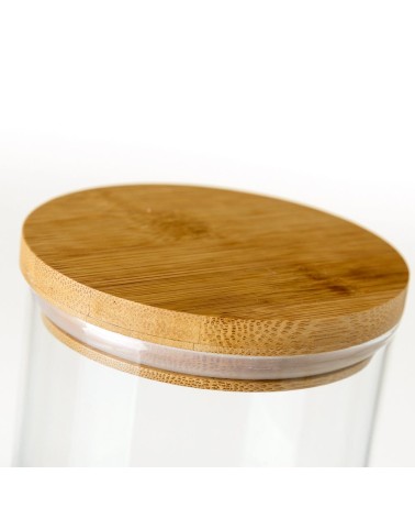 Bote de borosilicato transparente con tapa de bambú de 700 ml