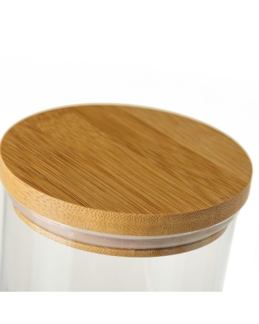 Bote de borosilicato transparente con tapa de bambú de 1 litro