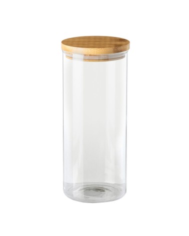 Bote de borosilicato transparente con tapa de bambú de 1,4 litros