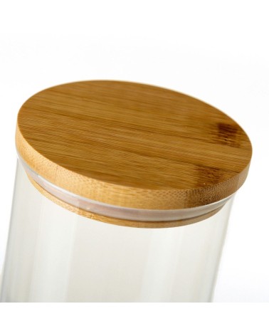 Bote de borosilicato transparente con tapa de bambú de 1,4 litros