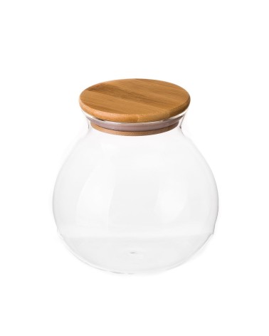 Bote de cristal transparente con tapa de bambú de 1 litro