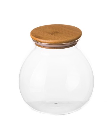 Bote de cristal transparente con tapa de bambú de 1.7 litros