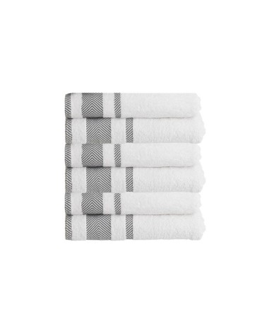 Juego de 6 toallas de tocador con cenefa blancas de algodón natural de 30x50 cm