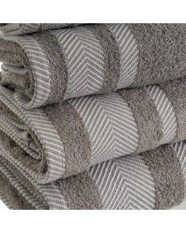 Juego de 6 toallas de tocador con cenefa grises de algodón natural de 30x50 cm
