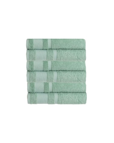 Juego de 6 toallas de tocador con cenefa verdes de algodón natural de 30x50 cm
