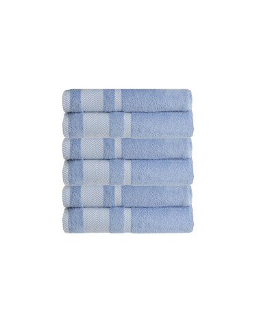 Juego de 6 toallas de tocador con cenefa azules de algodón natural de 30x50 cm