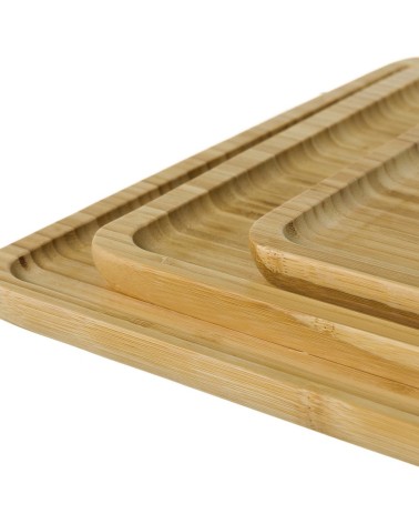 Juego de 3 bandejas rectangulares de bambú natural
