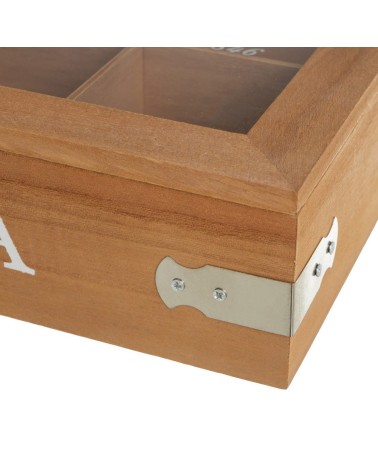 Caja de té de madera y cristal beige de 7x24x24 cm