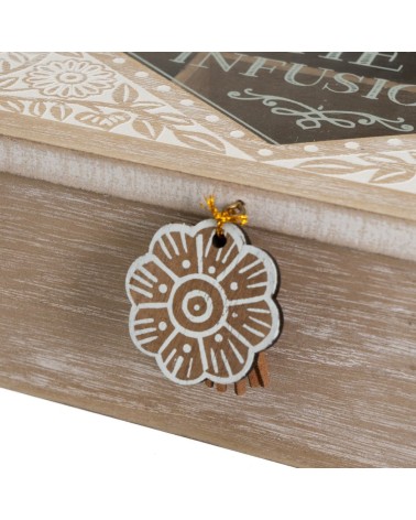 Caja de té de madera natural beige nordica para cocina provenzal