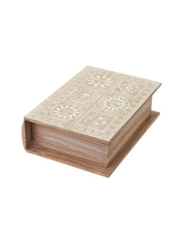 Caja libro con soles de madera natural de 18x7x25 cm
