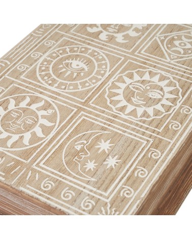 Caja libro con soles de madera natural de 18x7x25 cm