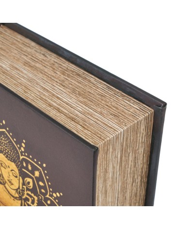 Set de 2 cajas libro de buda de polipiel y madera doradas