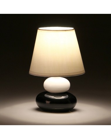 Lámpara de mesita de noche de cerámica blanca y negra de Ø 15x22 cm