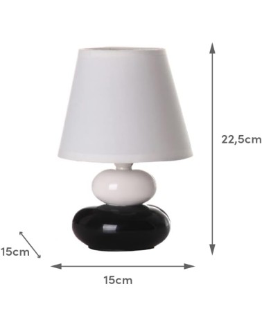 Lámpara de mesita de noche de cerámica blanca y negra de Ø 15x22 cm