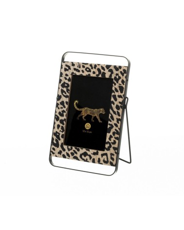 Portafotos leopardo negro y dorado de metal de cristal para foto de 10x15 cm