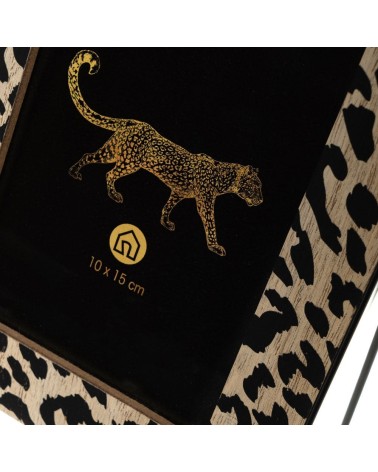 Portafotos leopardo negro y dorado de metal de cristal para foto de 10x15 cm