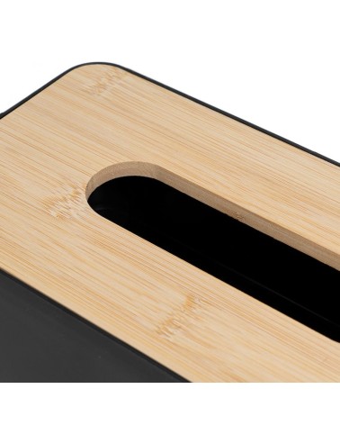 Caja para pañuelos de plástico negro con tapa de bambú moderna