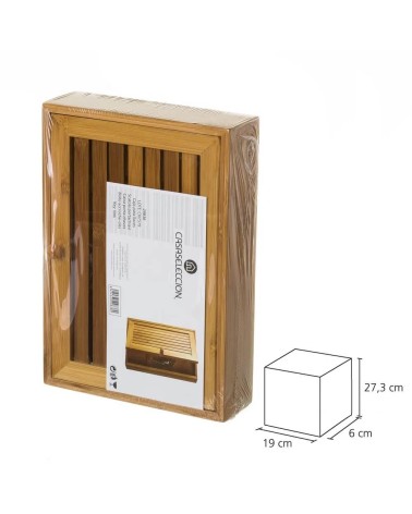 Caja de bambú para llaves con 8 colgadores beige de 19x6x27 cm