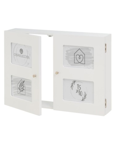 Tapa contador luz o cuadro eléctrico de 2 puertas con portafotos de madera blanca de 46x8x32 cm