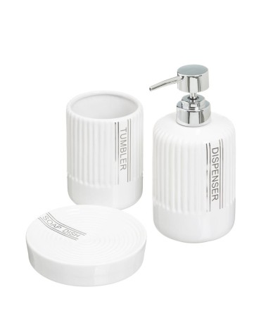 Set de 3 accesorios de baño de dispensador y portacepillos cerámica blanco minimalista