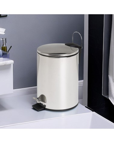 Papelera de baño plateado brillo de 3 Litros con pedal y asa, cubo extraíble para cuarto de baño, cocina o escritorio