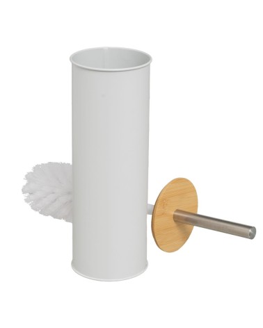 Escobillero de baño blanco de bambú y metal de Ø 9,5x38 cm