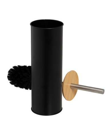Escobillero de baño negro de bambú y metal de Ø 9,5x38 cm