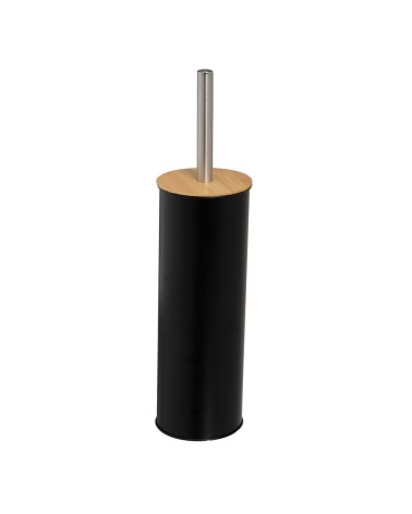 Escobillero de baño negro de bambú y metal de Ø 9,5x38 cm